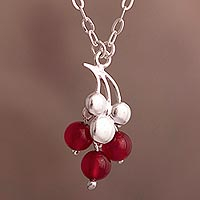 Agate pendant necklace, 'Cherry Delight' - 925 Sterling Silver Chain With Agate Bead Pendant Peru