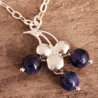 Sodalite pendant necklace, 'Blueberry Delight' - 925 Sterling Silver and Sodalite Bead Pendant Necklace Peru