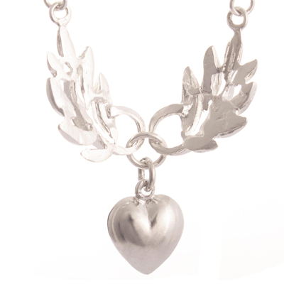Sterling silver pendant necklace, 'Heart Victorious' - 925 Sterling Silver Pendant Necklace With Heart and Branches