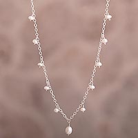 Cultured pearl charm necklace, 'River Queen'