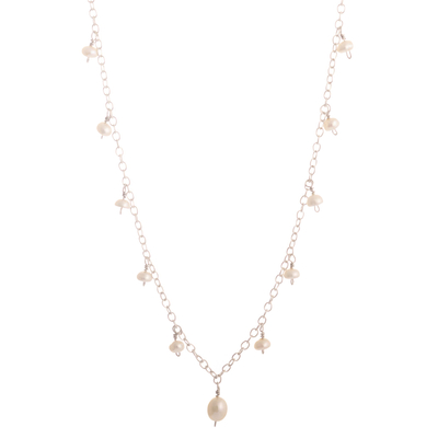 Cultured pearl charm necklace, 'River Queen' - Artisan Crafted Cultured Pearl Necklace