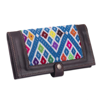 Leather Wallet with Handwoven Geometric Cloth Panel