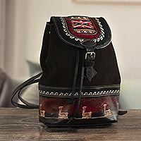 Lederrucksack „Cusco Trek“ – Rucksack aus Wildleder und Leder mit Klappe und Kordelzug