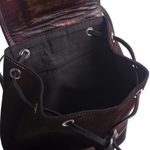 Leather backpack, 'Cusco Trek' - Suede and Leather Backpack with Flap and Drawstring