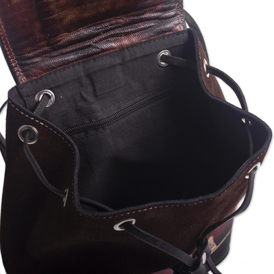 Lederrucksack - Rucksack aus Wildleder und Leder mit Klappe und Kordelzug