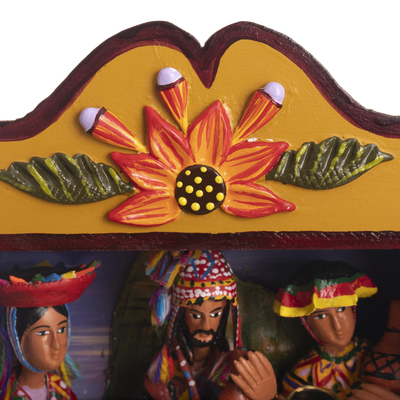 Retablo de madera y cerámica - Retablo de belén peruano hecho a mano