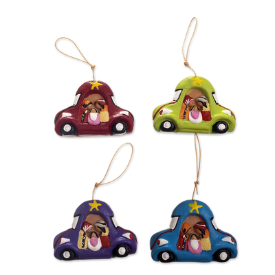 Car Theme Nativity Ornaments (Set of 4)