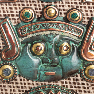 Copper and bronze wall art, 'Pre-Inca Warriors' - Wood Copper and Bronze Wall Decor With Pre-Inca Faces