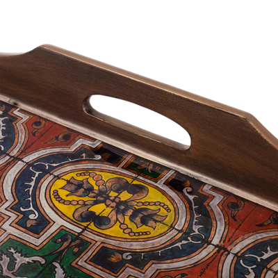 Reverse-painted glass tray, 'San Marcos' - Artisan Crafted Glass Serving Tray