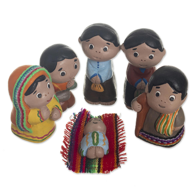 Ceramic nativity scene, 'Andes Nativity'  (6 pieces) - Hand Painted Ceramic Nativity Scene (6 Pieces)