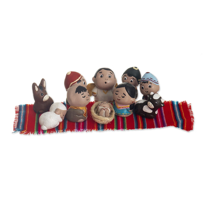 Belén de cerámica, (10 piezas) - Figuras de belén de cerámica con tema andino (10 piezas)