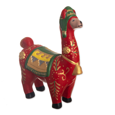 estatuilla de cerámica - Escultura llama festiva pintada a mano