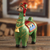 Ceramic statuette, 'Holiday Llama in Green' - Christmas Motif Llama Sculpture