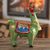 Ceramic statuette, 'Holiday Llama in Green' - Christmas Motif Llama Sculpture (image 2b) thumbail