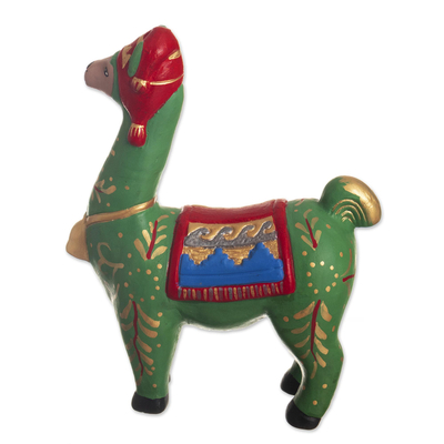 estatuilla de cerámica - Escultura llama motivo navideño