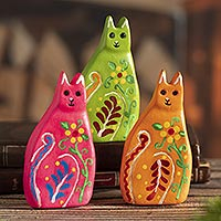 Ceramic figurines, 'Colorful Cats' (set of 3) - Hand Painted Ceramic Cat Figurines (Set of 3)