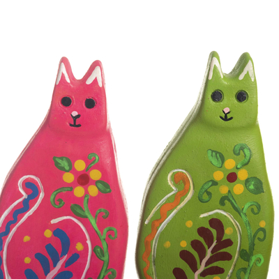 Figuras de cerámica, (juego de 3) - Figuras de gatos de cerámica pintadas a mano (juego de 3)