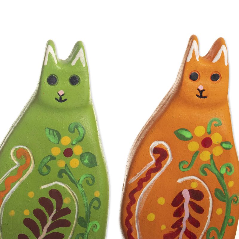 Hand Painted Ceramic Cat Figurines (Set of 3) - Colorful Cats | NOVICA
