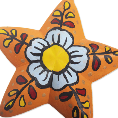 Ceramic ornaments, 'Ayacucho Flowered Stars' (Set of 6) - Ceramic Star Ornaments With Hand-Painted Flowers (Set of 6)