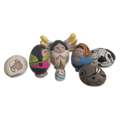 Belén de cerámica, (7 piezas) - Belén Hecho a Mano de Perú (7 Piezas)