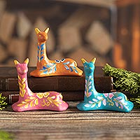 Ceramic figurines, 'Colorful Llamas' (set of 3)