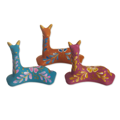 Ceramic figurines, 'colourful Llamas' (set of 3) - Artisan Crafted Ceramic Llama Figurines (Set of 3)
