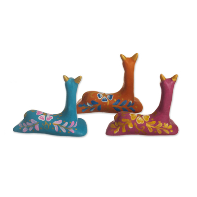 Ceramic figurines, 'Colorful Llamas' (set of 3) - Artisan Crafted Ceramic Llama Figurines (Set of 3)