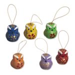 Ceramic ornaments, 'Ayacucho Owls' (set of 6) - Artisan Crafted Ceramic Ornaments (Set of 6)