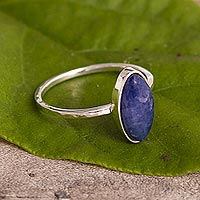 Sodalite cocktail ring, 'Andes Night Sky' - Sterling Silver and Sodalite Cocktail Ring From Peru