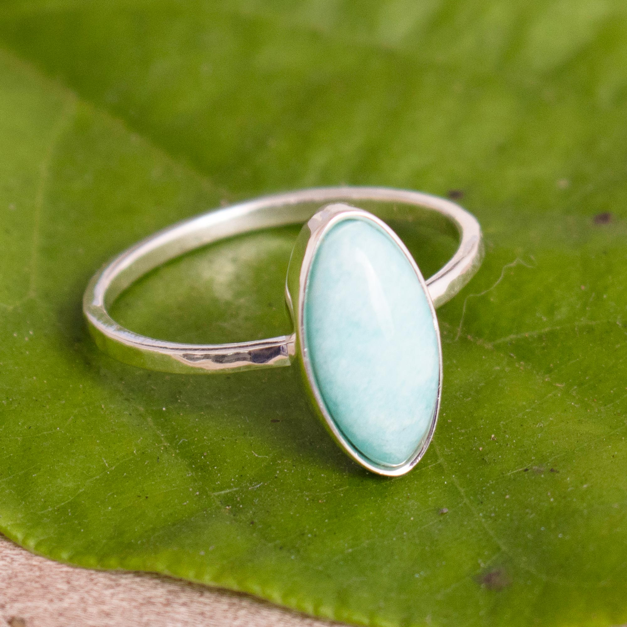 Silver Amazonite Hammered Ring