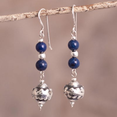 Lapis lazuli dangle earrings, 'Colonial Elegance' - Dangle Earrings with Lapis Lazuli and Sterling Silver Beads