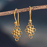 Gold plated sterling silver dangle earrings, 'San Borja Grapes' - 18K Gold Plated Sterling Silver Grape Motif Earrings