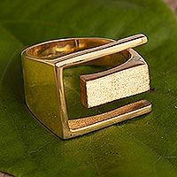 18K gold plated sterling silver cocktail ring, 'Open Path' - 18K Gold Plated Sterling Silver Geometric Ring From Peru