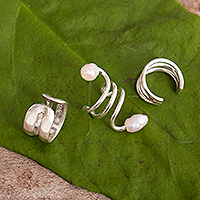 Ear cuffs de plata de ley y perlas cultivadas, 'San Borja River' (Set de 3) - Ear Cuff Set de plata de ley con perlas cultivadas (Set de 3)