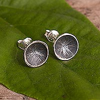 Sterling silver stud earrings, 'Etched Starlight' - Sterling Silver Stud Earrings with Cup Form from Mexico