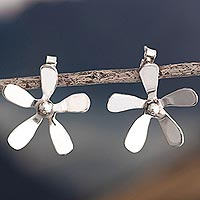 Pendientes colgantes de plata de ley - Aretes de poste de plata esterlina con flores de cinco pétalos
