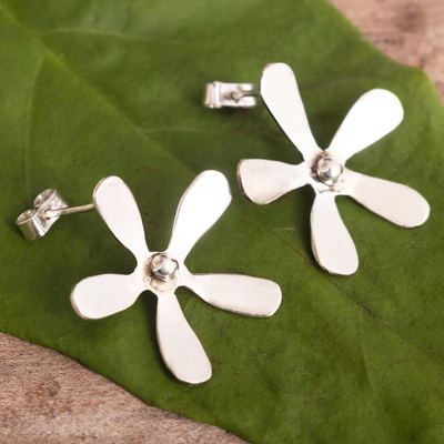 Sterling silver drop earrings, 'Brilliant Blooms' - Sterling Silver Post Earrings Featuring Five-Petaled Flowers