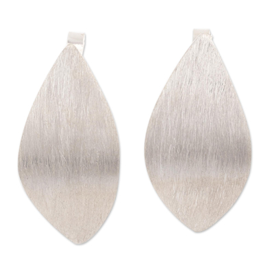 925 sterling silver drop earrings, 'Brushed Leaves' - Sterling Silver Leaf-Shaped Post Drop Earrings from Peru