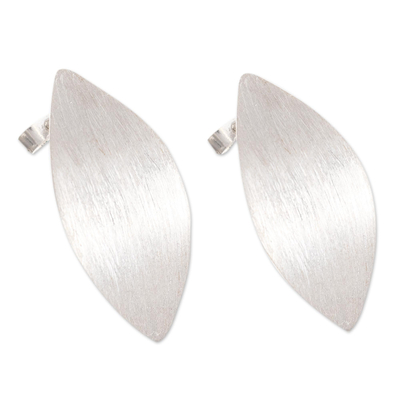 925 sterling silver drop earrings, 'Brushed Leaves' - Sterling Silver Leaf-Shaped Post Drop Earrings from Peru