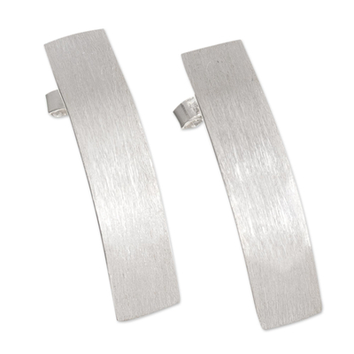 Sterling silver drop earrings, 'Curved Graphic' - Sterling Silver Curved Rectangular Post Earrings