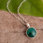 Chrysocolla pendant necklace, 'Blue Green World' - Andean Chrysocolla and Sterling Silver Pendant Necklace