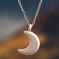 Sterling silver pendant necklace, 'Glowing Crescent Moon'