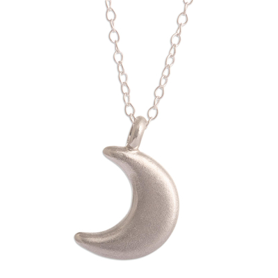 Sterling silver pendant necklace, 'Glowing Crescent Moon' - Crescent Moon Pendant and Chain Necklace of Sterling Silver