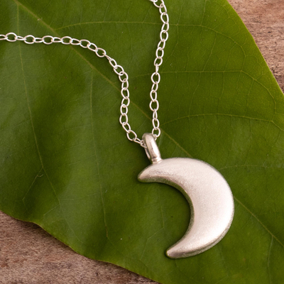 Sterling silver pendant necklace, 'Glowing Crescent Moon' - Crescent Moon Pendant and Chain Necklace of Sterling Silver