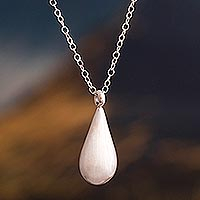 Sterling silver pendant necklace, 'Glowing Teardrop' - Classic Teardrop Pendant and Cable Chain in Sterling Silver