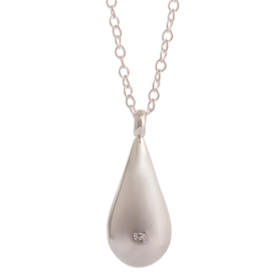 Sterling silver pendant necklace, 'Glowing Teardrop' - Classic Teardrop Pendant and Cable Chain in Sterling Silver