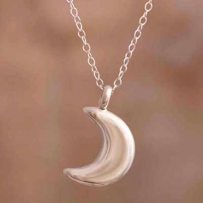 Sterling silver pendant necklace, 'Midnight Moonlight' - Classic Crescent Moon Pendant and Chain in Sterling Silver