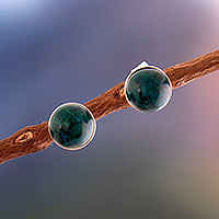 Chrysocolla stud earrings, 'Amazon Colors' - Blue-Green Chrysocolla Stud Earrings in Sterling Silver