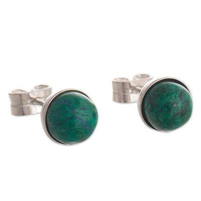 Blue-Green Chrysocolla Stud Earrings in Sterling Silver