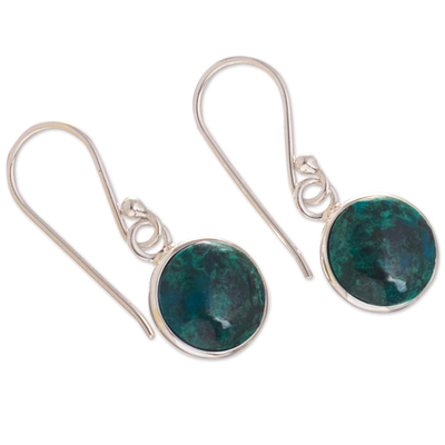 Sterling silver dangle earrings, 'Blue Green World' - Blue-Green Chrysocolla Dangle Earrings in Sterling Silver